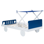 ZUN Wood Twin Size Car Bed with Ceiling Cloth, Headboard and Footboard, White+Blue WF310986AAK