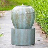 ZUN 19.5x19.5x32.5" Heavy Outdoor Cement Fountain Antique Blue, Cute Unique Urn Design Water feature For W2078125234