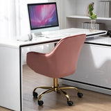 ZUN 360&deg; Pink Velvet Swivel Chair With High Back, Adjustable Working Chair With Golden Color Base W116472784