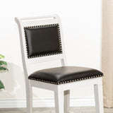 ZUN 24" Counter Stool, Antique White Finish, Black Leather Seat B04681329