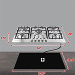 ZUN 34" Built-in Gas Cooktop Stove Top 5 Burners LPG / NG Dual Fuel Stainless Steel W2355P146877