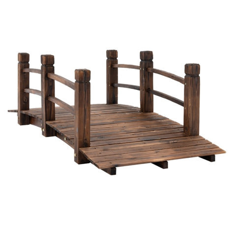 ZUN Fir Wood Garden Bridge Arc Walkway with Side Railings for Backyards, Gardens, and Streams, Stained W2225142629