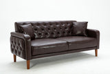ZUN Brown PU Leather Sponge Sofa, Indoor Sofa, Removable Wooden Feet, Tufted Buttons 62729230