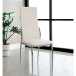 ZUN Set of 2 Padded White Leatherette Dining Chairs in Chrome Finish B016P156844