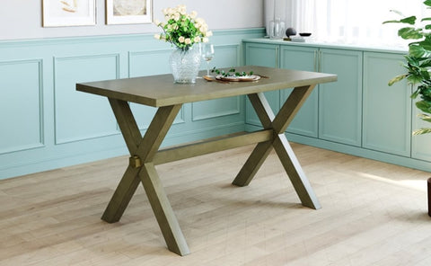 ZUN TOPMAX Farmhouse Rustic Wood Kitchen Dining Table with X-shape Legs, Gray Green WF198242AAB