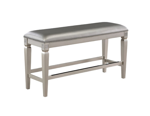 ZUN 1-Pc Modern Glam Counter Height Bench Upholstered Seat Sparkling Embellishments Silver Champagne B011131254