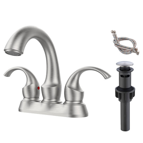 ZUN Bathroom Faucet 2-Handle Brushed Nickel with Aerator, Swan Style 4-inch Centerset Vanity Sink with 56283642
