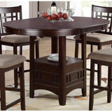 ZUN Dining Table Round Counter height Dining Table w Shelve 1pc Table Only Solid wood Dark Rosy Brown B01182192