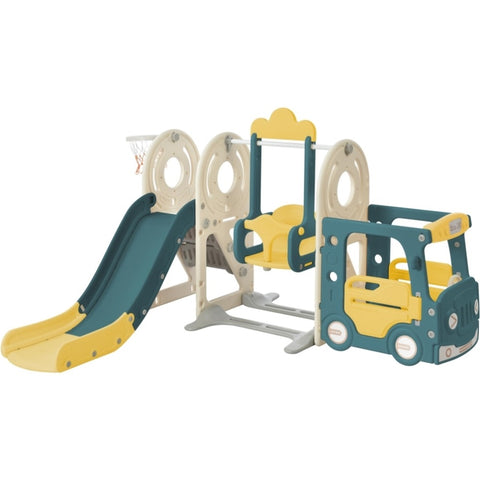 ZUN Kids Swing-N-Slide with Bus Play Structure, Freestanding Bus Toy with&Swing for Toddlers, Bus PP299290AAL