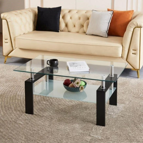 ZUN Tempered Clear Glass Coffee Table, 2-Layers Coffee Table Living Room Center Table W1718128637