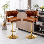 ZUN Bar Stools With Back and Footrest Counter Height Dining Chairs -Leather Brown-2PCS/SET W67663273