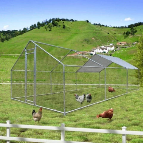 ZUN Large Chicken Coop Metal Chicken Run Walk-in Poultry Cage Spire-Shaped with Waterproof and W419P144218