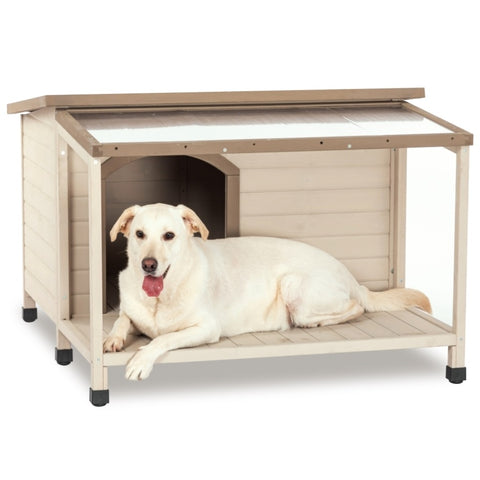 ZUN Outdoor fir wood dog house with an open roof ideal for small to medium dogs. Dog house with large W142794634