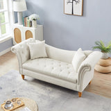 ZUN Velvet Sofa Stool with 2 Pillows in Beige 27390169