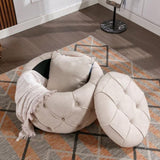 ZUN Large Button Tufted Woven Round Storage Ottoman for Living Room & Bedroom,17.7"H Burlap Beige W1170101816