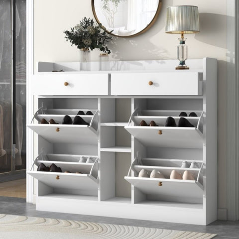 ZUN ON-TREND Modern Shoe Cabinet with 4 Flip Multifunctional 2-Tier Shoe Storage Organizer with WF300851AAK