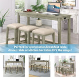 ZUN TOPMAX 4 Pieces Counter Height Table with Fabric Padded Stools,Rustic Bar Dining Set with WF194539AAE