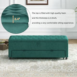 ZUN U-Can 51.2.-inch Button-Tufted Ottoman with Safety Close Hinge, Upholstered Fabrics, Solid Wood WF310048AAC