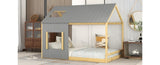 ZUN Full Size House Bed with Roof and Window - Gray+Natural WF296898AAD