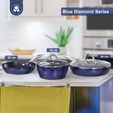 ZUN Frying Pan Sets Non Stick 3Pieces, Blue 3D Diamond Cookware, 20/24cm Frying Pan, 18cm Saucepan 86581729