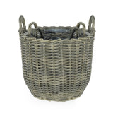 ZUN 3-Pack Wicker Multi-purposes Basket with handler - Planter basket - Gray B046P144686