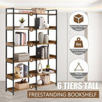 ZUN 70.8 Inch Tall Bookshelf MDF Boards Stainless Steel Frame, 6-tier Shelves with Back&Side Panel, WF299104AAT