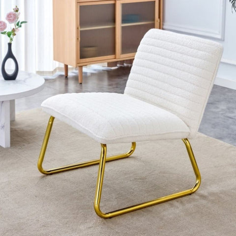 ZUN One White minimalist armless sofa chair with plush cushion and backrest paired with golden metal W1151121293
