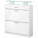 ZUN ON-TREND Slim Entryway Organizer with 2 Flip Drawers, Tempered Glass Top Shoe WF303589AAK