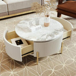 ZUN Modern Round Coffee Table with 2 large Drawers Storage Accent Table WF311606AAK