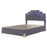 ZUN Full Size Upholstered Platform Bed with LED Lights and 4 Drawers, Stylish Irregular Metal Bed Legs WF312289AAE