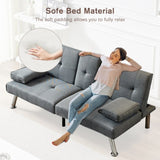 ZUN Linen Fabric Modern Sofa Bed Futon Couch Bed Folding Recliner Sleeper Reversible Loveseat W1422131950