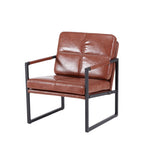 ZUN Red brown PU leather leisure black metal frame recliner chair for living room and bedroom furniture W29980866