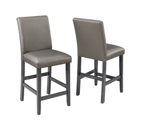 ZUN Traditional Modern 2pc Set Counter Height Dining Side Chairs Upholstered PU Fabric Zinc Gunmetal B011135285