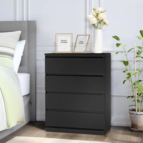 ZUN FCH Wood Simple 4-Drawer Dresser Black 05386081