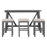 ZUN TREXM Multipurpose Home Kitchen Dining Bar Table Set with 3 Upholstered Stools WF298919AAE