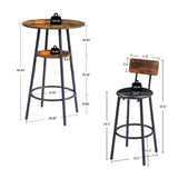 ZUN Round bar stool set with shelf, upholstered stool with backrest, Rustic Brown, 23.62'' W 23.62'' D W1162101847
