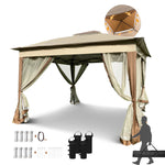 ZUN Outdoor 11 x 11 Ft 2-Tier Soft Top Pop up Gazebo Canopy with Removable Zipper Netting and 4 00011812