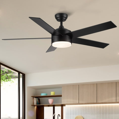 ZUN 52" Integrated LED Light Matte Black Blade Ceiling Fan with Remote Control W136760525
