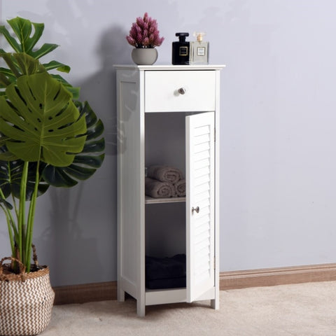 ZUN Bathroom Floor Cabinet Storage Organizer Set with Drawer and Single Shutter Door Wooden White W40926590