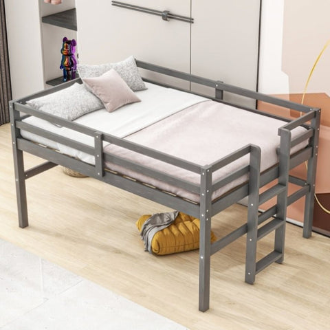ZUN Wood Twin Size Loft Bed with Side Ladder, Antique Grey WF312787AAE