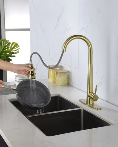 ZUN Kitchen Faucet with Pull Down Sprayer , High Arc Single Handle Kitchen Sink Faucet with Deck Plate, W92851733
