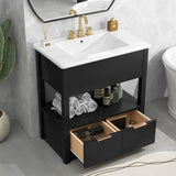 ZUN 30" Bathroom Vanity with Sink Top, Bathroom Cabinet with Open Storage Shelf and Two Drawers, One WF311619AAP