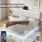 ZUN Full Size Floating Bed Frame with LED Lights and USB Charging,Modern Upholstered Platform LED Bed WF309336AAK