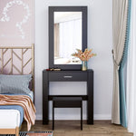 ZUN Vanity Desk with Mirror & Stool, Black Makeup Table with Storage Shelves & Drawer, Vanity Set for W68858690