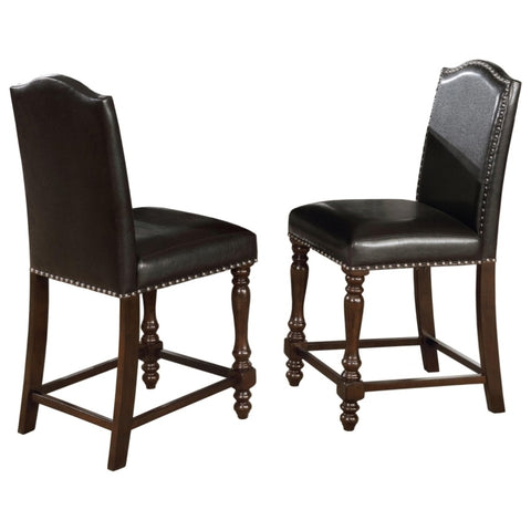 ZUN Traditional Style Counter Height Dining Side Chair 2pc Set PU Leather Upholstered Seat Dark B011135436