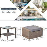 ZUN Brown Wicker Rattan Coffee Table Small Ottoman Furniture Set Outdoor Foot Stool Ottoman For Living W1828P148586