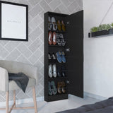 ZUN Cassidy Rectangle Tall Shoe Cabinet with Mirror Black Wengue B06280407