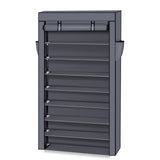 ZUN 10 Tiers Shoe Rack with Dustproof Cover Closet Shoe Storage Cabinet Organizer Gray 71707810