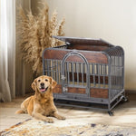 ZUN 32in Heavy Duty Dog Crate, Furniture Style Dog Crate with Removable Trays and Wheels for High W1863125109