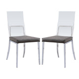 ZUN Set of 2 Acrylic and Leatherette Padded Dining Chairs in Chrome Finish B016P156801